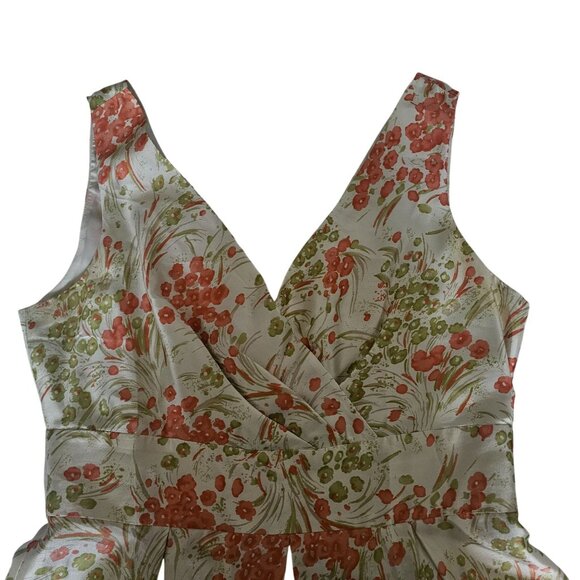 Talbots Women's Cream/Orange Floral 100% Silk V-Neck Fit & Flare Dress Size 10 - Picture 5 of 14